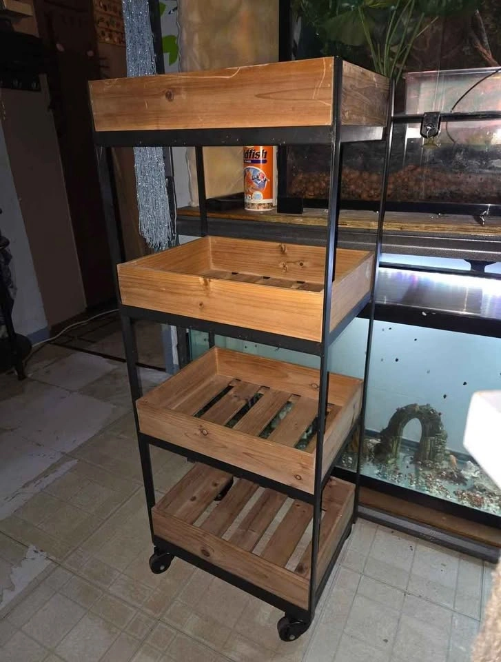 4-Tier Wooden Crate Shelving Unit with Metal Frame - photo 4