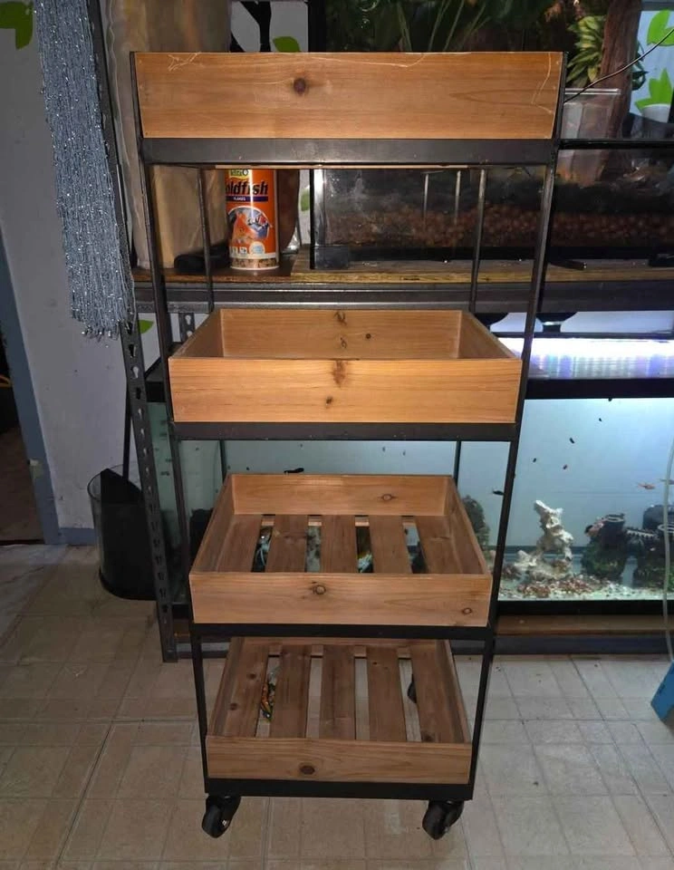 4-Tier Wooden Crate Shelving Unit with Metal Frame - photo 5