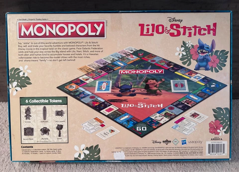 MONOPOLY LILO & STITCH BOARD GAME (MISSING TOKENS) - $5 - photo 3