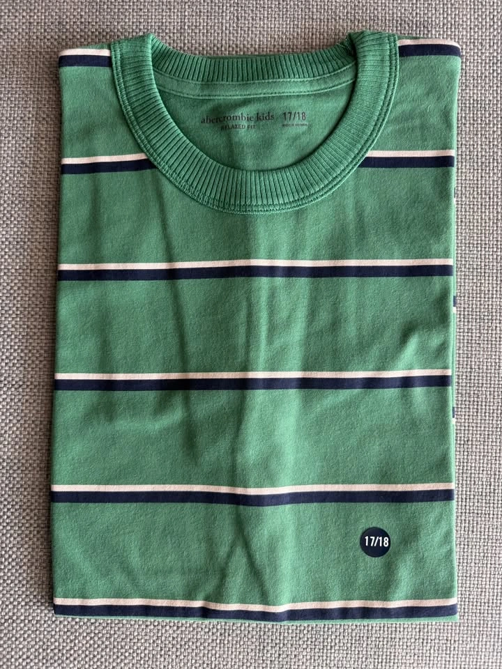 Abercrombie Boys Striped Skater Tee 🌱 ~ Green Stripe ~ 17/18 NWT - photo 2