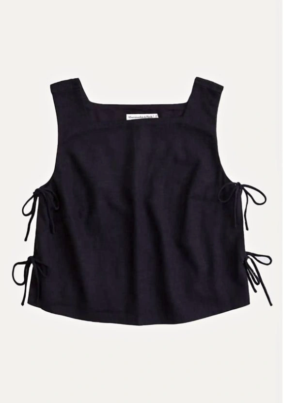 Abercrombie Women's Black Apron Linen-Blend Top ~ Small NWT 🌱