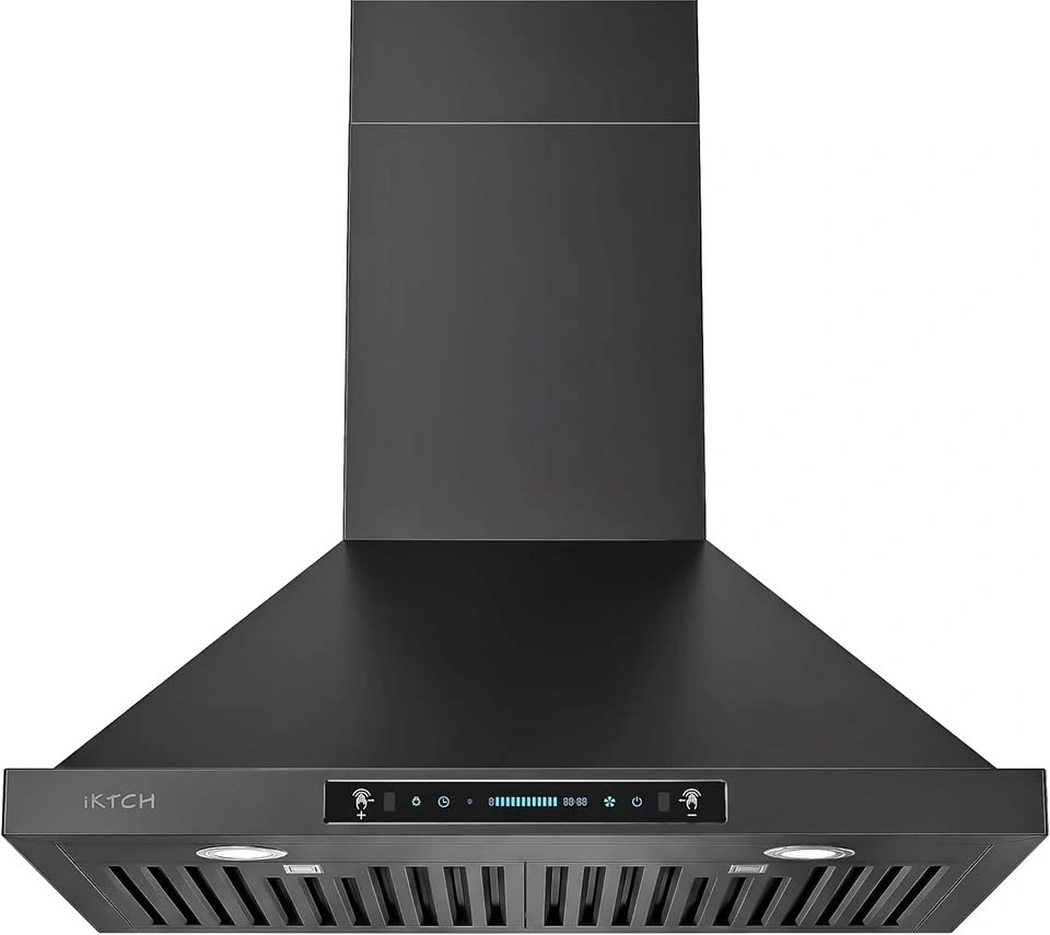 IKTCH 30 inch Black Wall Mount Range Hood, 900 CFM