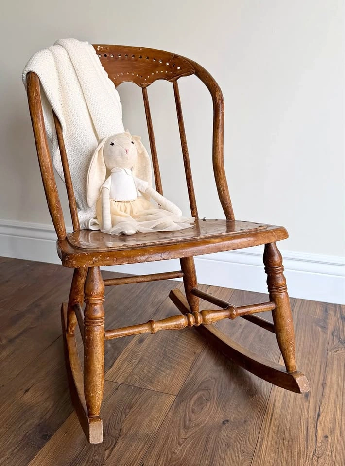 Antique Solid Wood Children’s Rocking Chair—Windsor Style
