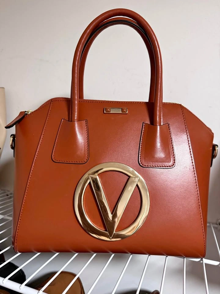 Valentino Brown Leather V Logo Handbag
