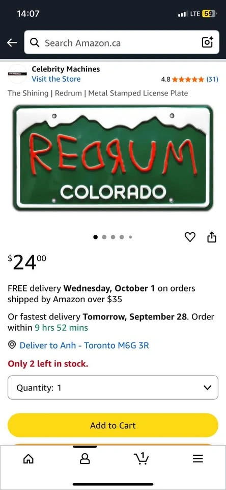 Redrum License Plate - moving sale - photo 2