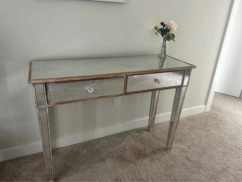Mirrored Vanity Desk / Console Table – 2 Drawers – Glam Style