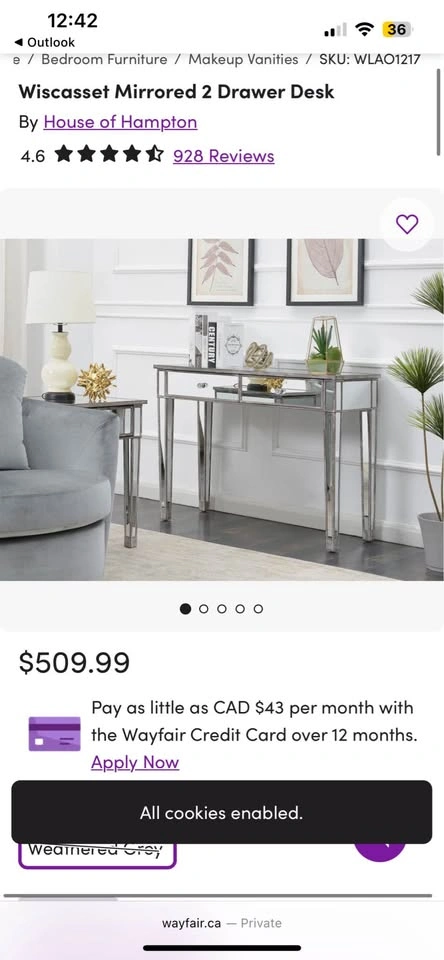 Mirrored Vanity Desk / Console Table – 2 Drawers – Glam Style - photo 4