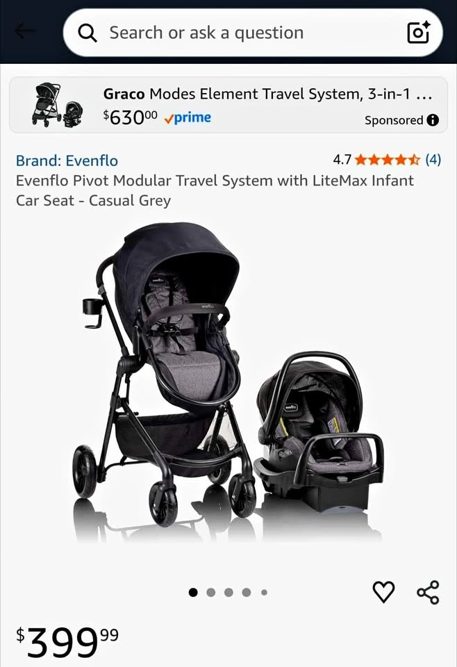 Evenflo Pivot Modular Travel System with LiteMax Infant Car Seat