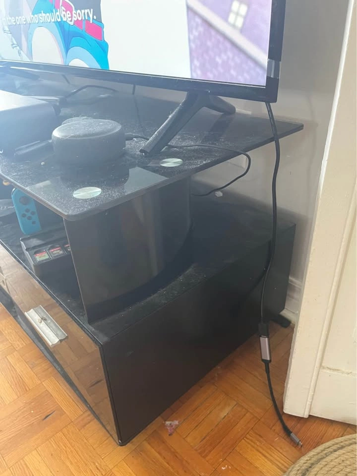Black Glass Top TV Stand Media Console 🌱 - photo 3