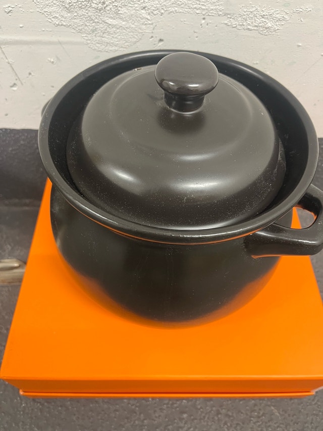 Black Ceramic Pot with Lid – Good Condition