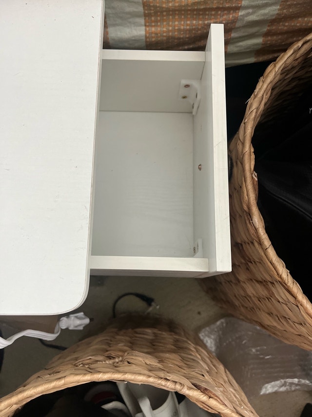 White/Gold Side Table with Drawer and Outlets - photo 5