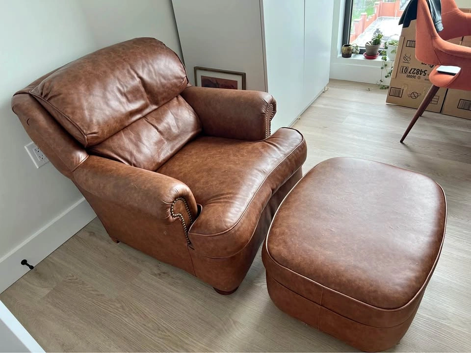 Genuine Leather Dover Club Chair with Ottoman