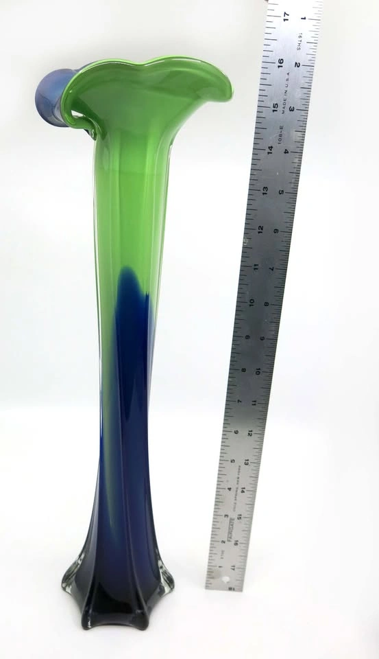Jack in the Pulpit Green Blue Murano Style Tall Vase with Lilies - photo 4