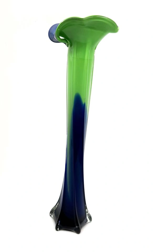 Jack in the Pulpit Green Blue Murano Style Tall Vase with Lilies - photo 5