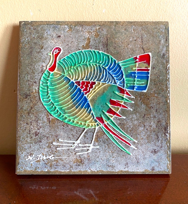Jiang's Colorful Turkey Ceramic Hanging Tile Wall Art 15x15 cm