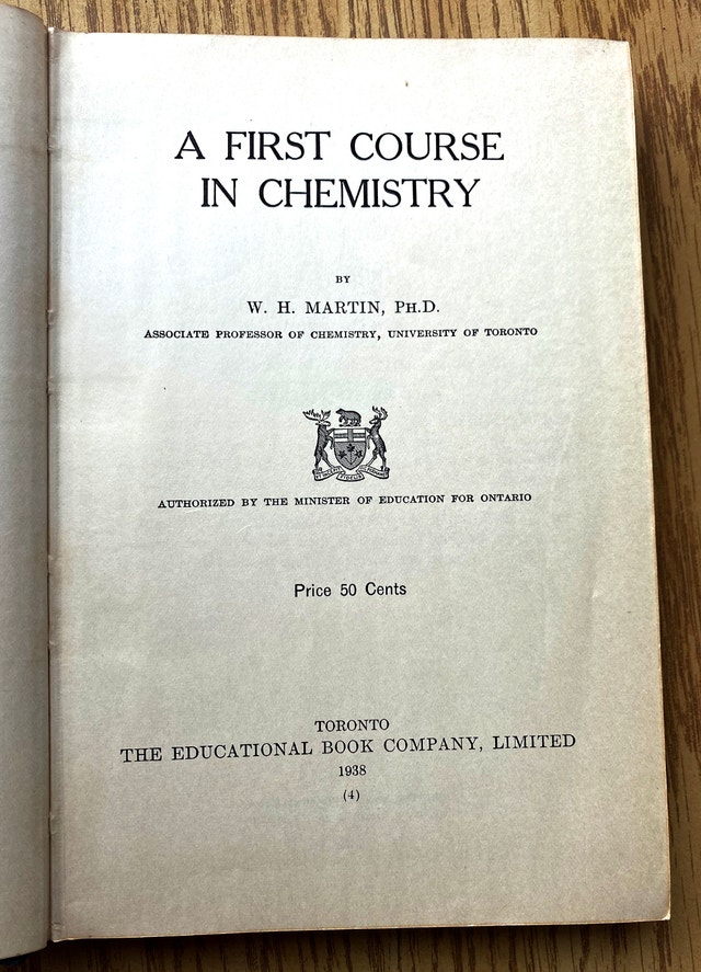 Antique Book: A First Course in Chemistry by W.H. Martins, 1938 - photo 2