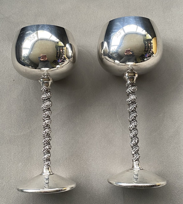 2 Vintage 1960s British Primrose Silver Wine Goblets