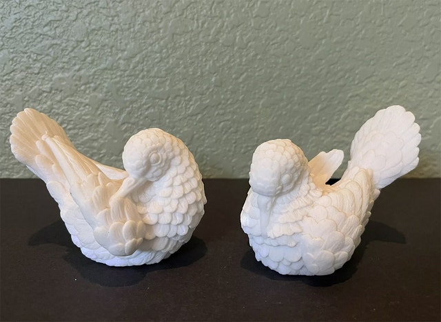 VTG Set White Alabaster Doves Lovebirds Peace Italy A. Santini