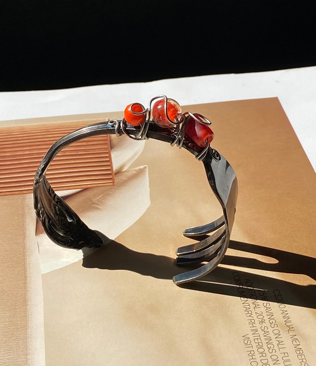 Bracelet Art-piece made from Silver Plated Stainless Steel Fork