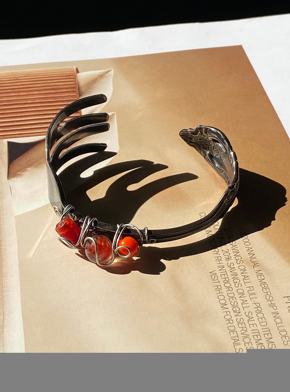 Bracelet Art-piece made from Silver Plated Stainless Steel Fork - photo 2