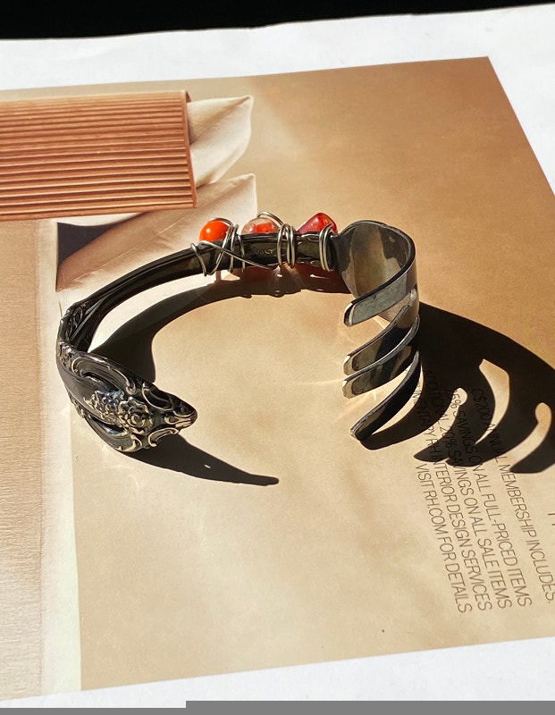 Bracelet Art-piece made from Silver Plated Stainless Steel Fork - photo 3