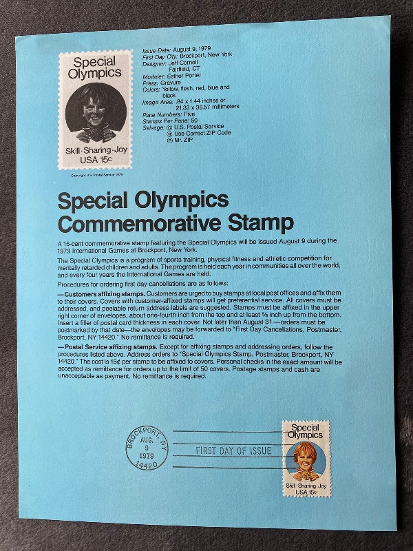 First Day of Issue Special Olympics Stamp Aug 1979