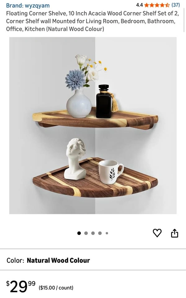 🌱 Natural Acacia Wood Corner Shelves (Set of 2)
