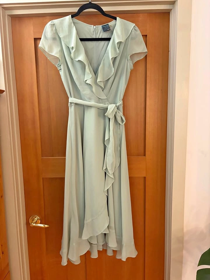 Sage Green Chiffon Wrap Dress – Size 6