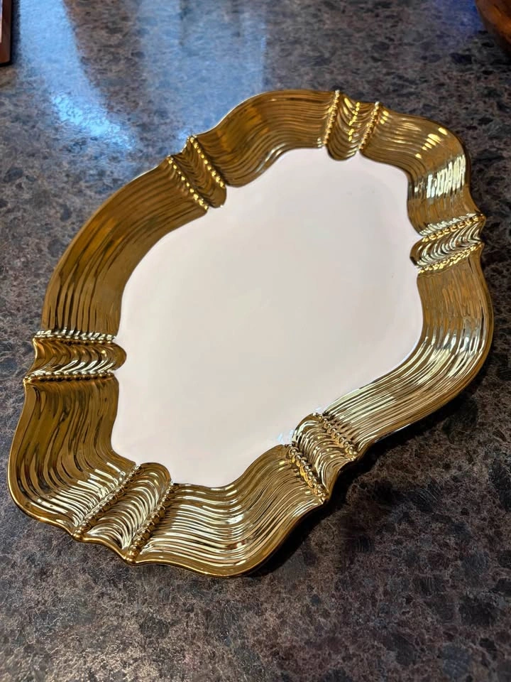Pretty gold and white serving platter