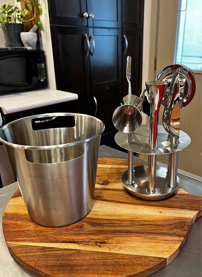 Crate & Barrel Bar Tool Set With Stand & Ice Bucket