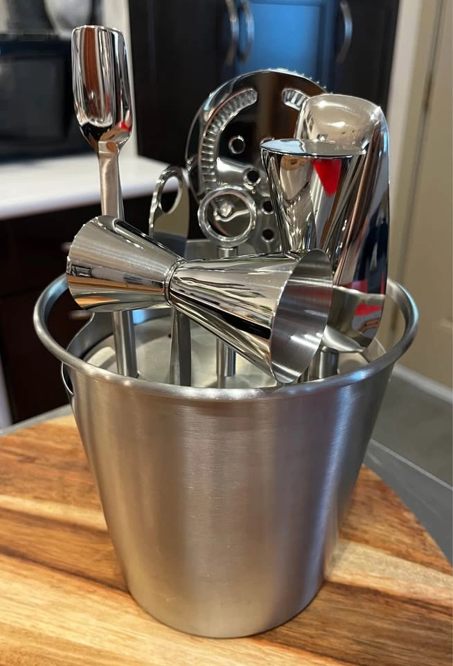 Crate & Barrel Bar Tool Set With Stand & Ice Bucket - photo 5