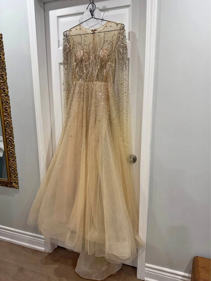 Dazzling Gold Shimmer Evening Gown - Full Sequin