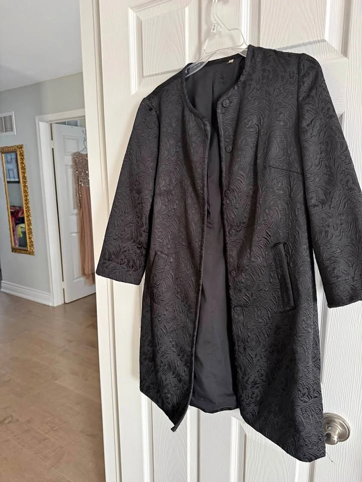 Black Textured Pattern Jacket Coat