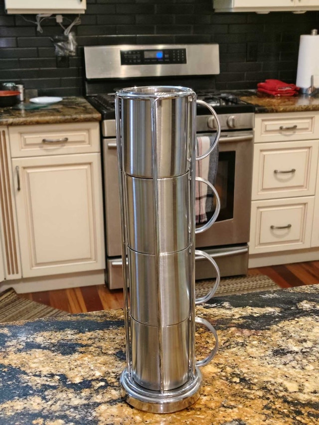 4 Stainless Steel Camping Cups with Stand
