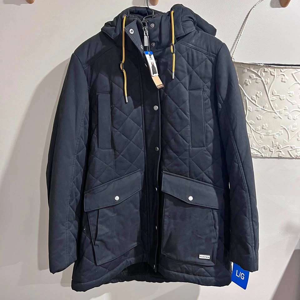 NWT Hunter Women's Field Jacket, Black Diamond Quilted Coat L