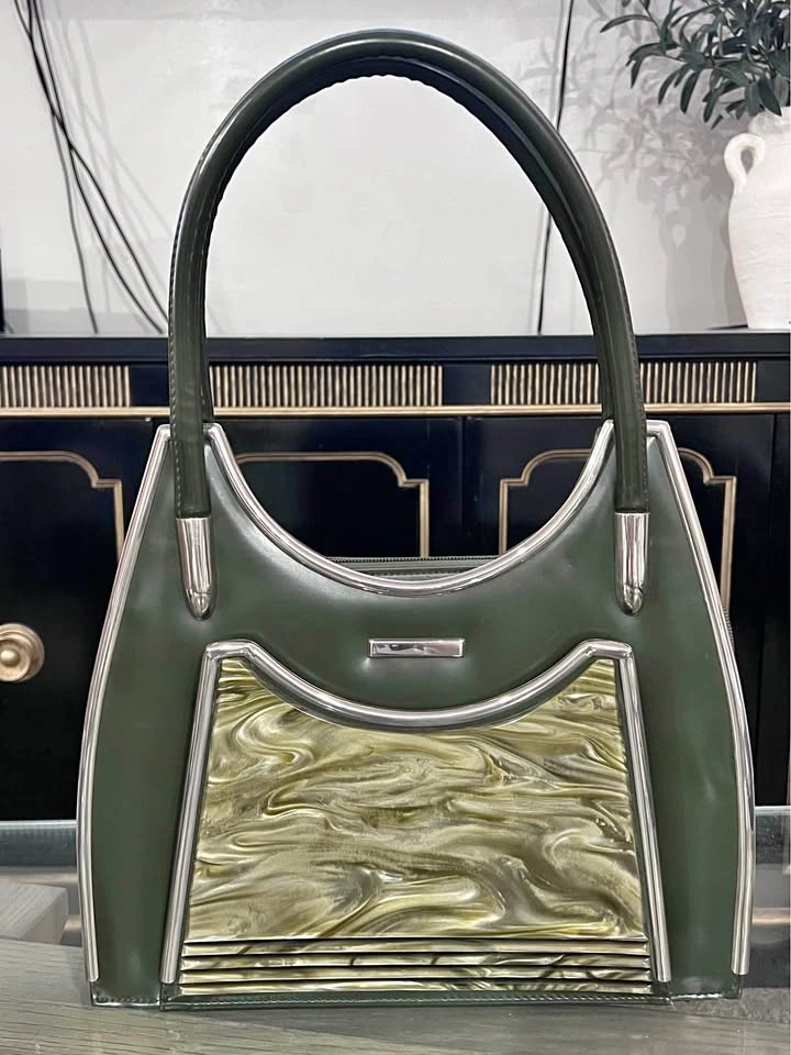 Vintage Patent Leather Acrylic Marble Structured Top-handle Hand
