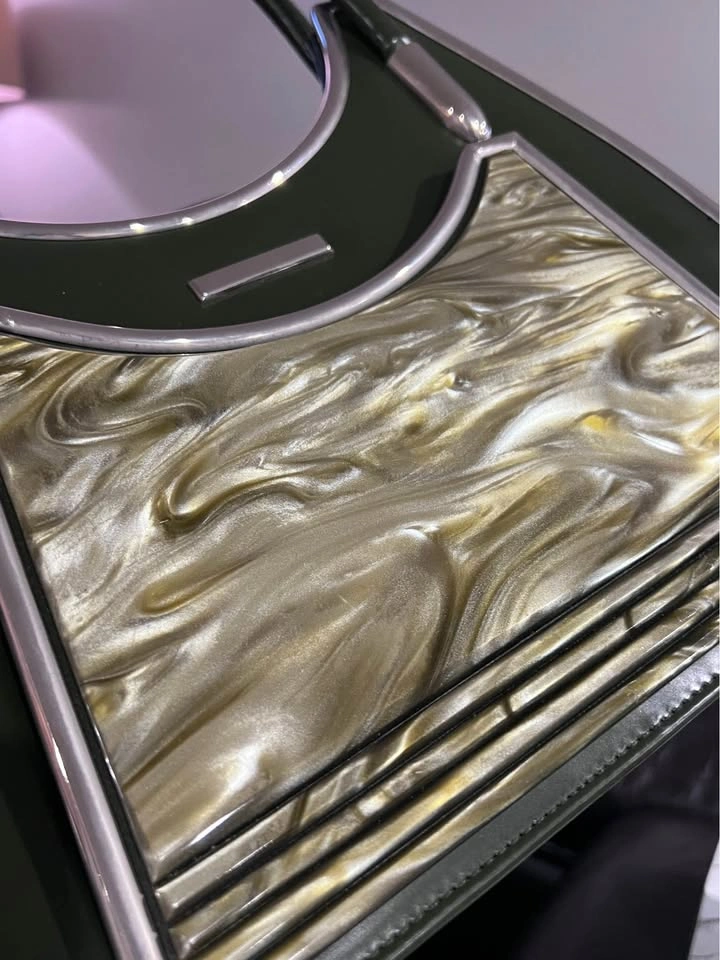 Vintage Patent Leather Acrylic Marble Structured Top-handle Hand - photo 4