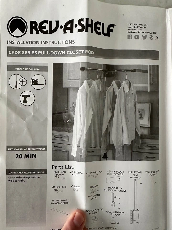 Rev-A-Shelf Pull Down Closet Rod, 18-26" Adjustable - photo 4