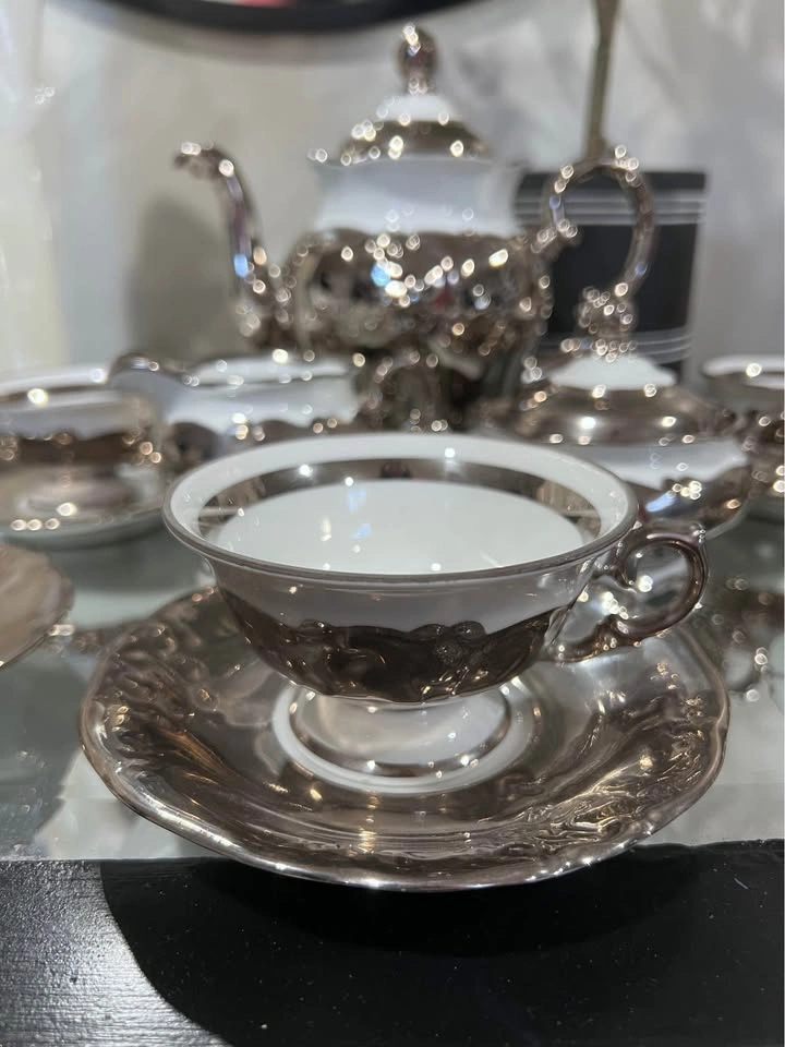 17 Pc Antique Vintage Silver Plated WAWEL Teapot Set - photo 3