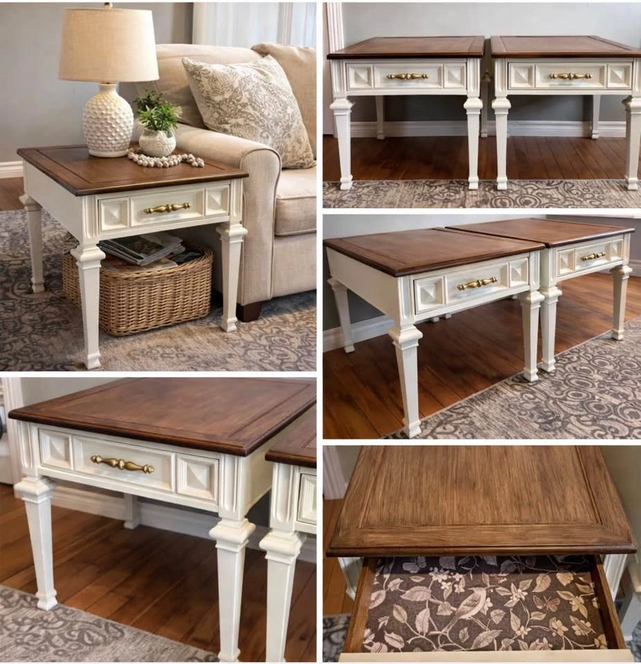 Stunning Set Of Two Toned End Tables - Free Delivery - photo 3