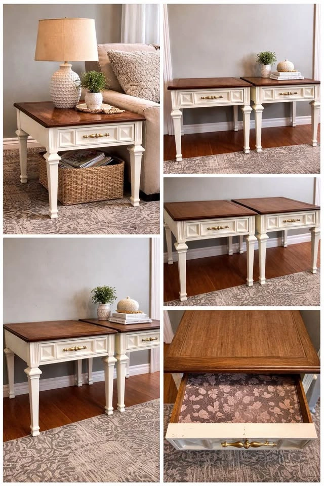 Stunning Set Of Two Toned End Tables - Free Delivery - photo 4