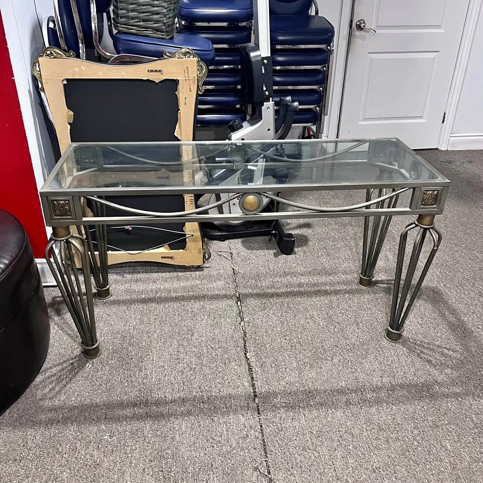 Vintage Iron Glass-top Console Entry Way Table