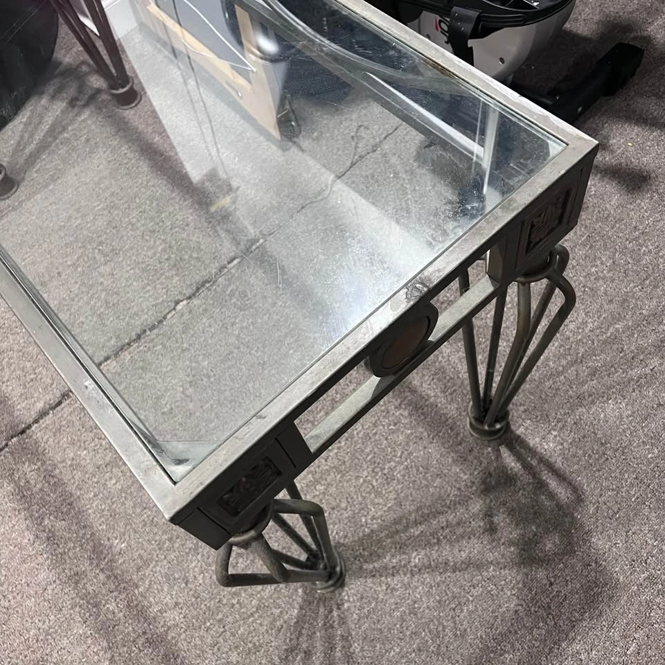 Vintage Iron Glass-top Console Entry Way Table - photo 4