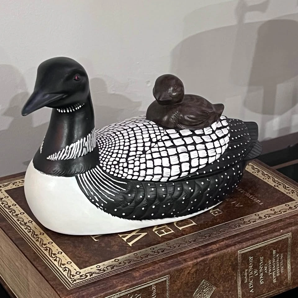 Antique Vintage Loon Figurines 3pc Hand Painted Ceramic Duck Hom - photo 2