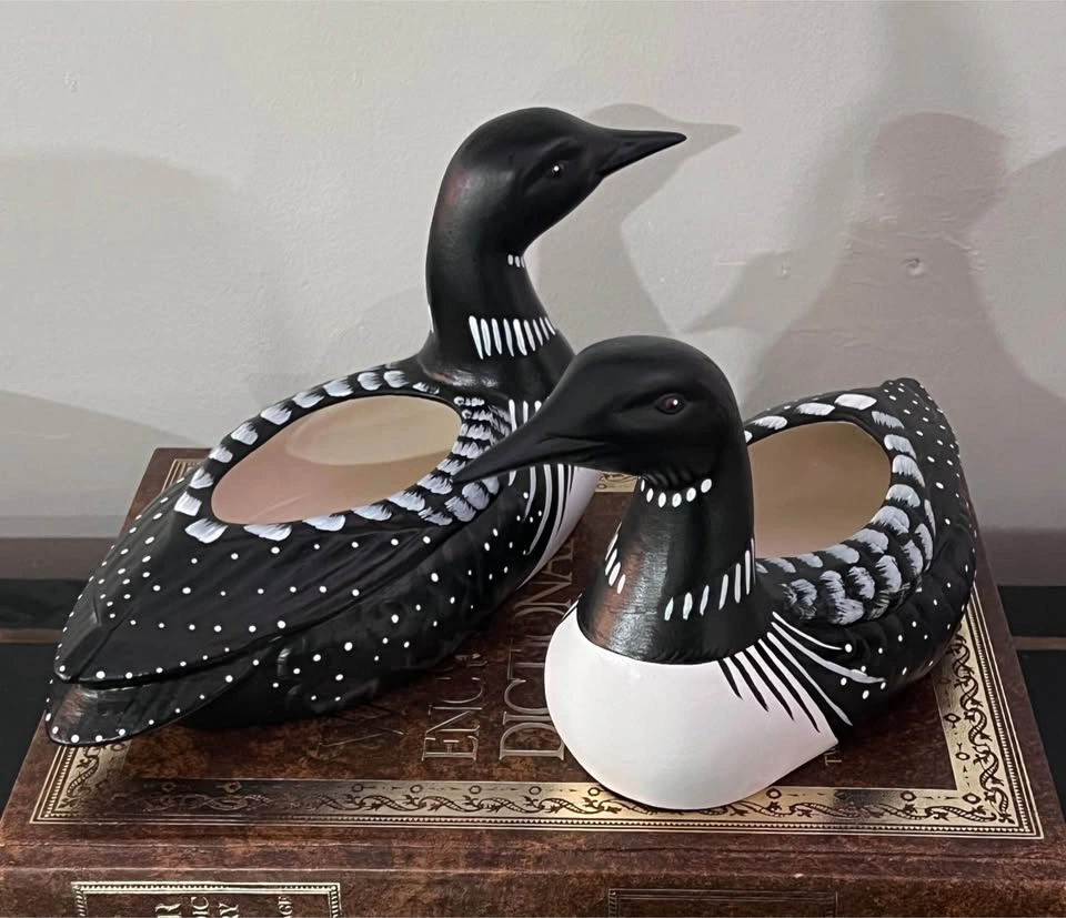 Antique Vintage Loon Figurines 3pc Hand Painted Ceramic Duck Hom - photo 4