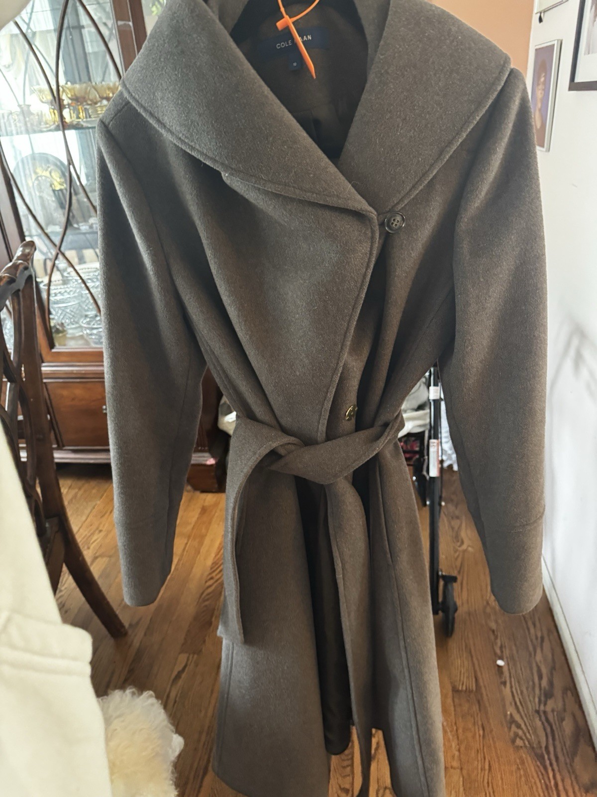 COLE HAAN Womens Wool Alpaca Blend Lt brown Dropped Shoulder Coa
