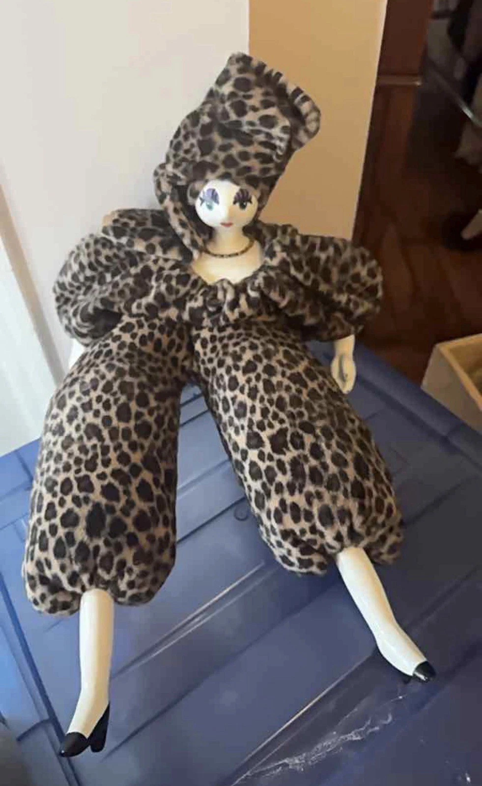 Large VTG Porcelain Poupee Millet Doll Animal Print (Damage)