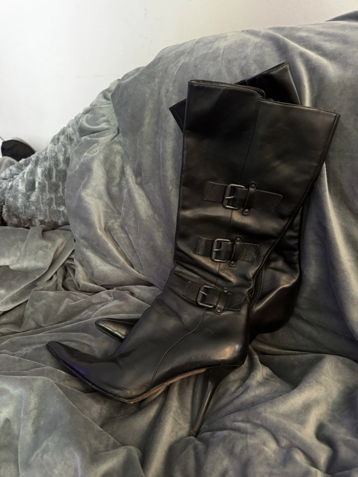 Aldo Made In Spain Black Pointed Toe Knee Boots Sz 8
