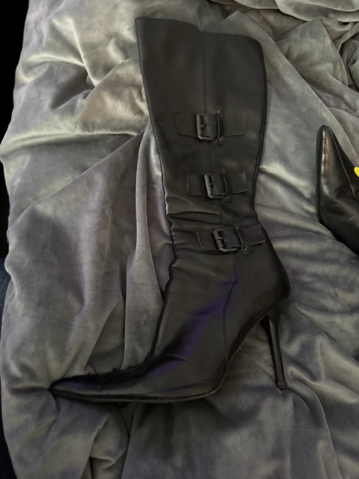 Aldo Made In Spain Black Pointed Toe Knee Boots Sz 8 - photo 2