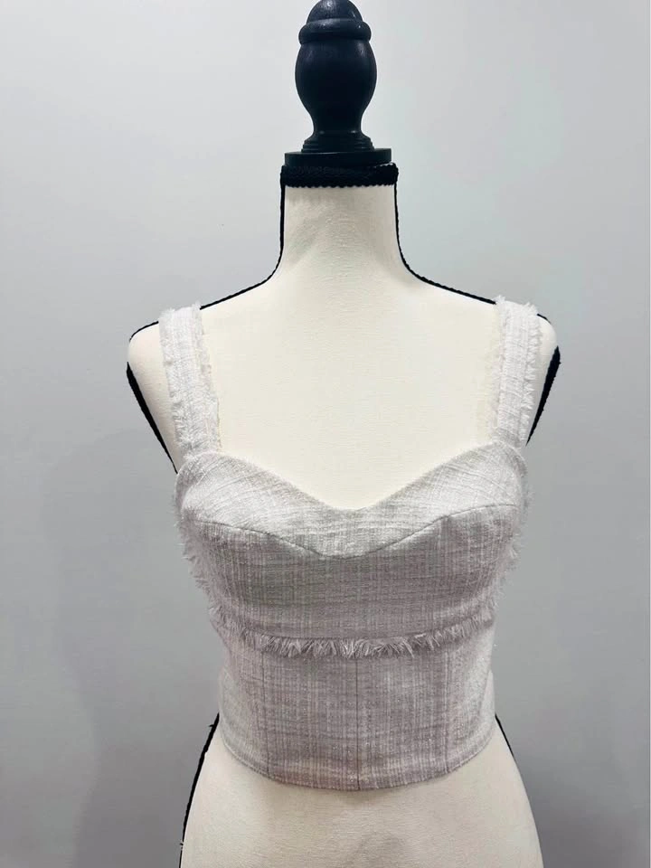 EUC GUESS Tweed Cream/White Crop Bustier Top Size XS